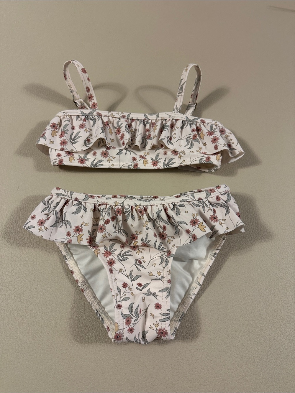 Rylee + Cru Girls Floral Ruffle Bikini in Cream, Pink, Green